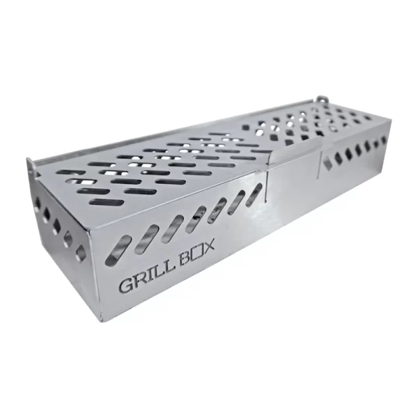 Muestra de una caja ahumadora modelo GB-AHP marca Grill Box de acero inoxidable.