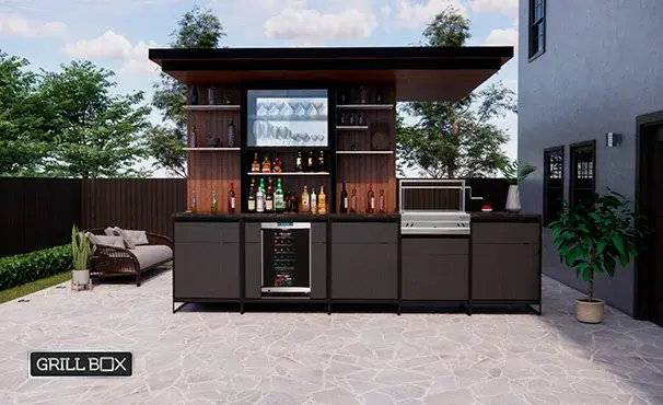 Área de asador con barra de bebidas