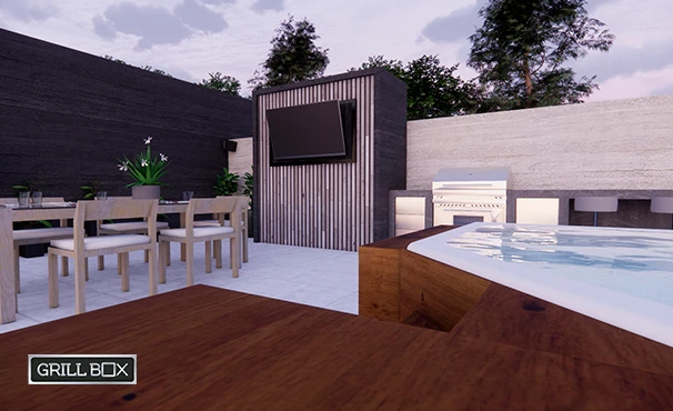 Televisión en la zona elegida para el asador de jardín