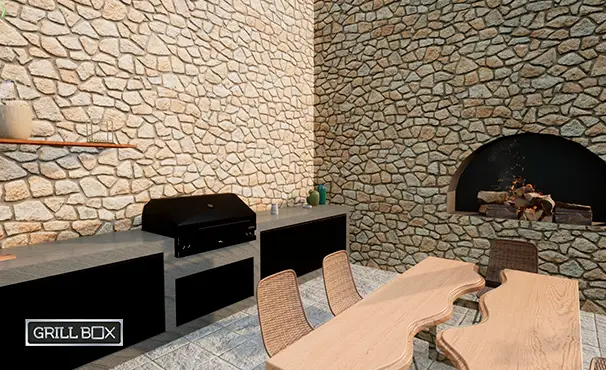Asador para jardín con decoración rural