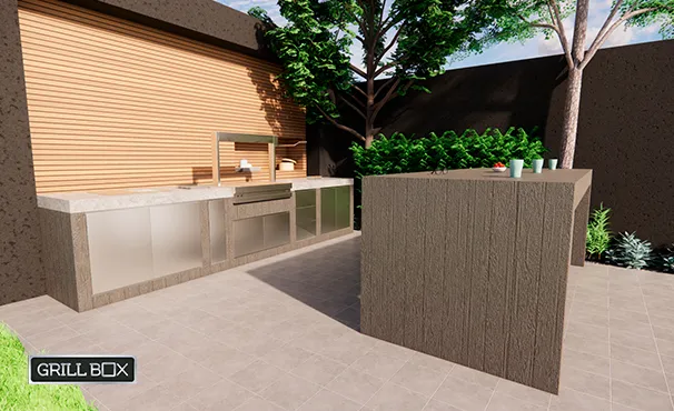 Idea de espacio para asador exterior con madera y concreto