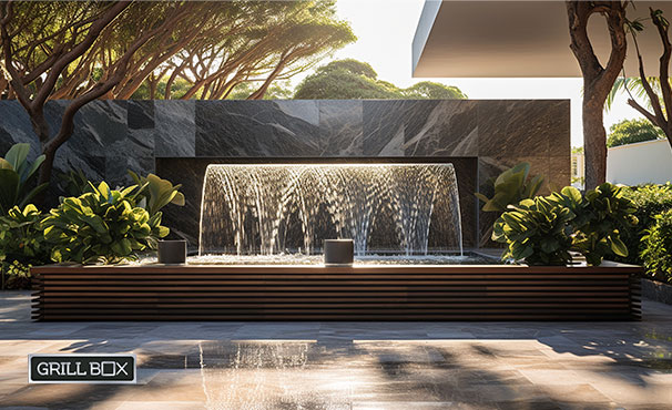 Fuente de agua para decorar el área del asador de jardín