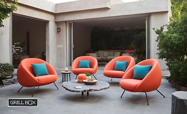 Muebles coloridos y bonitos para el área del asador de jardín